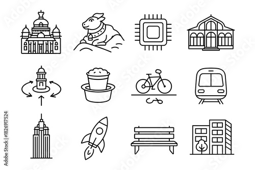 Landmarks, transport, and icons: linear urban life collection