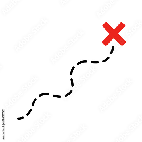 Dotted path with red X icon showing navigation route to goal destination