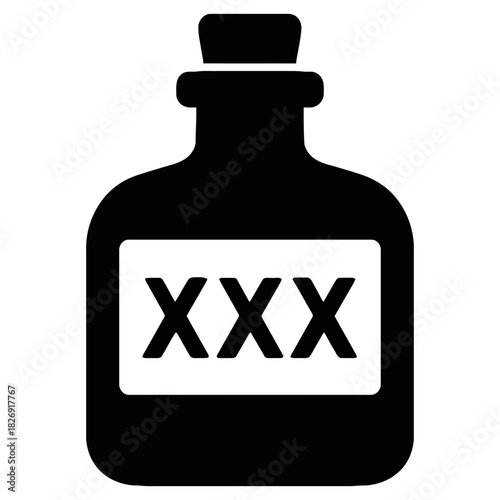 XXX bottle silhouette icon for alcohol moonshine rum or poison danger warning