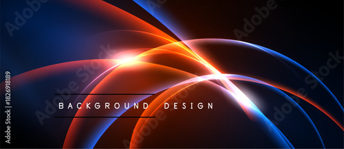 Abstract neon lines create dynamic flow. Bright colors contrast dark background. Text reads background design. Modern, futuristic aesthetic.