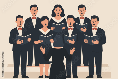 Choir performance with musical conducting and singing group