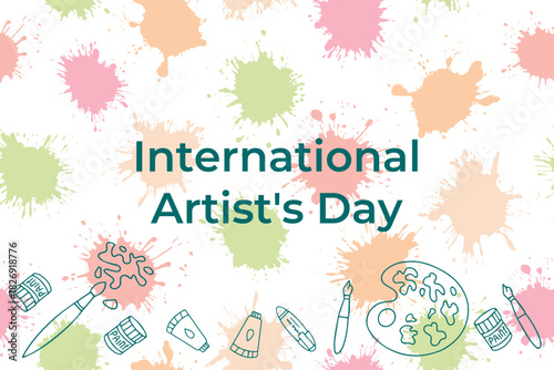 International Artist Day vector illustration featuring colorful paint splashes and art tools. A tribute to artists and their creative contributions.