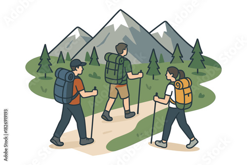 Hiking adventure with friends in nature: exploring mountain trails together
