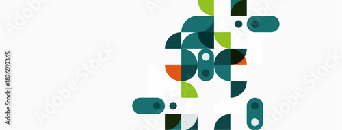 Abstract geometric shapes, teal, orange, green, white. Minimalist design, modern aesthetic, simple composition. Clean lines, flat illustration.