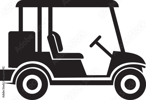 Golf cart silhouette icon isolated on transparent background, electric transport vehicle symbol, side view vector illustrations, isolated simple flat design.