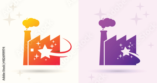 Factory star swoosh logo industry manufacturing production technology business brand modern icon
