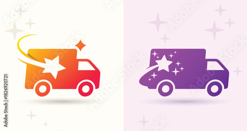 Delivery truck star swoosh logo logistics courier shipping transport express fast brand icon
