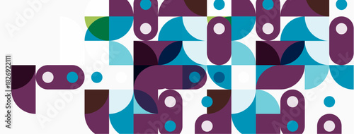 Abstract geometric pattern. Shapes overlap, creating colorful visual texture. Blues, purples, greens dominate composition. Modern design.