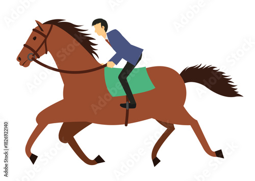 茶色い馬に乗るブレザーを着た男子学生
