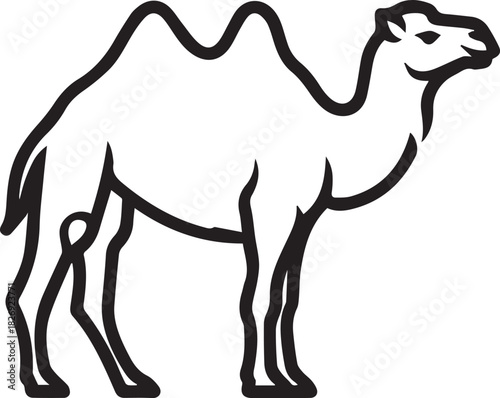 Simple line art illustration of a camel standing