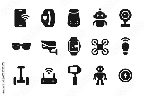 Set of silhouette icons: smart devices, gadgets, and technology