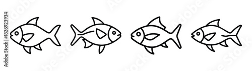 Fish drawing outline vector illustration, simple fish line art, fish sketch, sea life animal drawing art