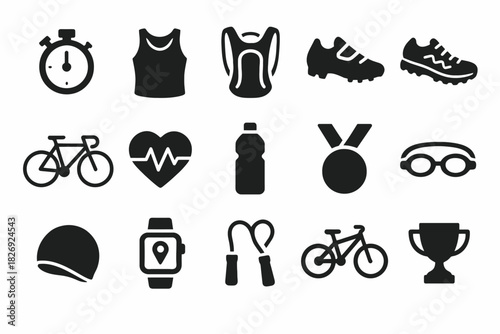 Silhouette icons of sports equipment and activities