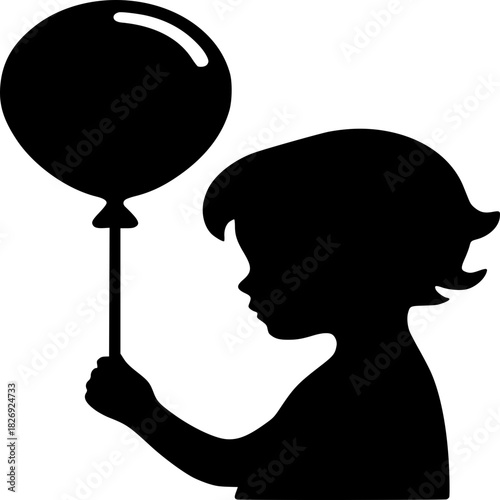 Silhouette of Child with Balloon: A touching silhouette captures a child's tender moment of holding a balloon. Simple yet evocative, the artwork speaks to childhood innocence.