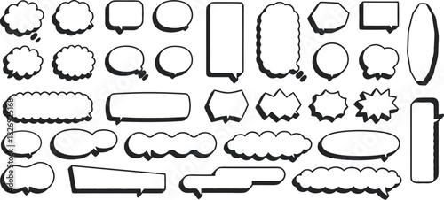 Collection of blank comic speech bubbles in various shapes for creative dialogue design. Clean outlines make them perfect for captions, stories, and graphic art. Ideal for comics, memes, and digital 