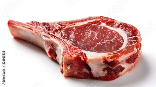 Plakat Raw single bone in red meat portion presents fresh uncooked texture