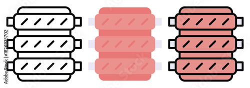 Raw Meat Cut Icon Set in Outline, Color & Flat Style