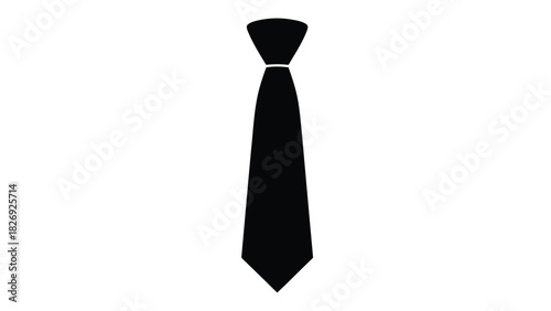 Simple black necktie icon silhouette for formal business attire and corporate uniform design, minimalist flat vector graphic, isolated on white background