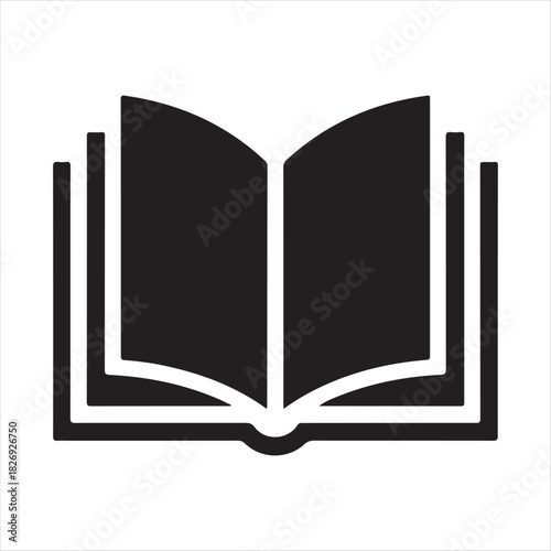 Open book icon symbolizing education learning and knowledge acquisition in black and white