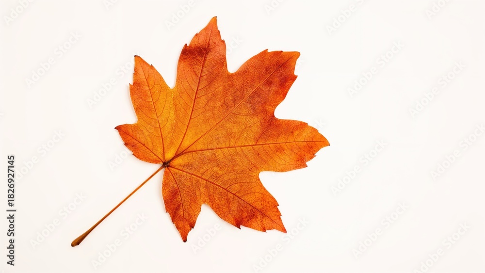 Fototapeta premium Autumn maple leaf with vibrant orange and yellow colors isolated on white background.