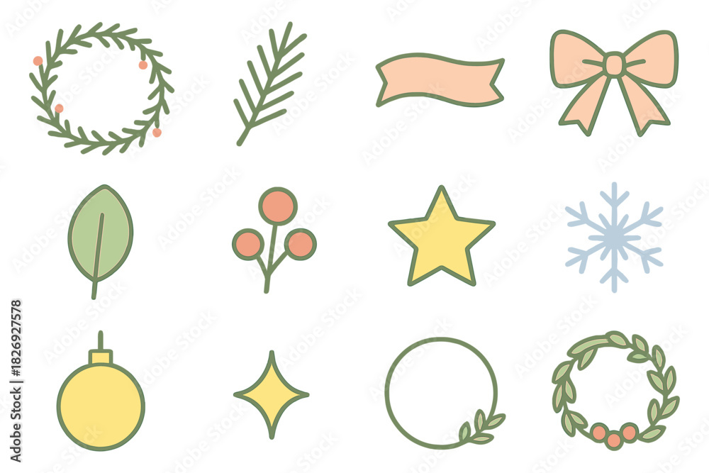 Obraz premium Minimalist holiday icons set with festive symbols and pastel colors