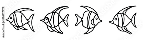 Line art butterflyfish illustration for coloring page tropical fish drawing black and white outline