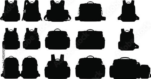backpack, bag, pack, rucksack, knapsack, gear, travel, school, student, hiking, camping, sport, outdoor, luggage, carry, storage, vector, silhouette, design, illustration