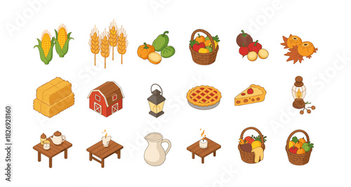 Autumn harvest elements: farm produce, food, and rustic decor