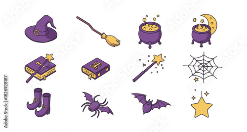 Witchcraft icons collection: magical items and symbols for halloween