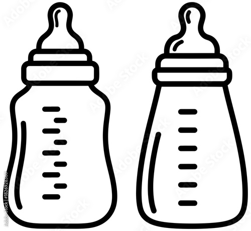 Two baby feeding bottles with measurement markings, essential items for infant nutrition and care