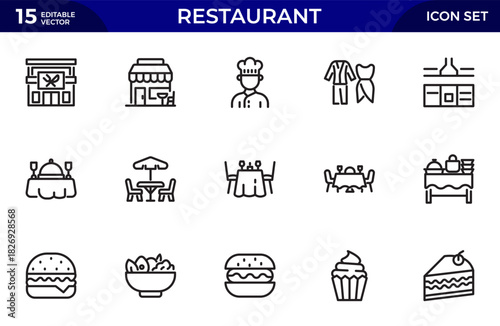 Restaurant line icon set. Cafe, bistro. Linear icon collection. Editable stroke. Vector illustration. Thin outline icons pack.
