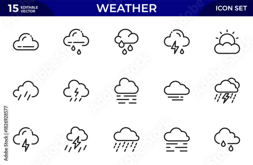 Weather Line icon set. Thin line icons set. Simple vector icons. Thin outline icons pack. Vector illustration