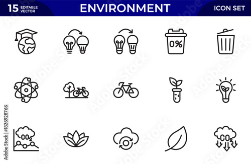 Environment line icon set. Social, and Governance Line Icon Set. Sustainability, Regulations, Education. Thin outline icons pack. Vector illustration