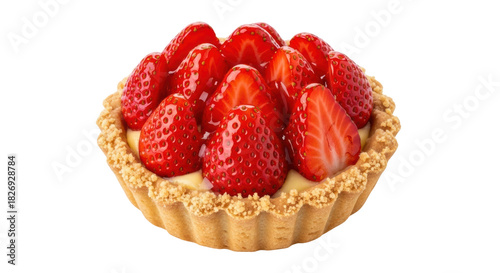 Fotografie Delicious strawberry tart isolated PNG, sweet dessert with fresh red berries and