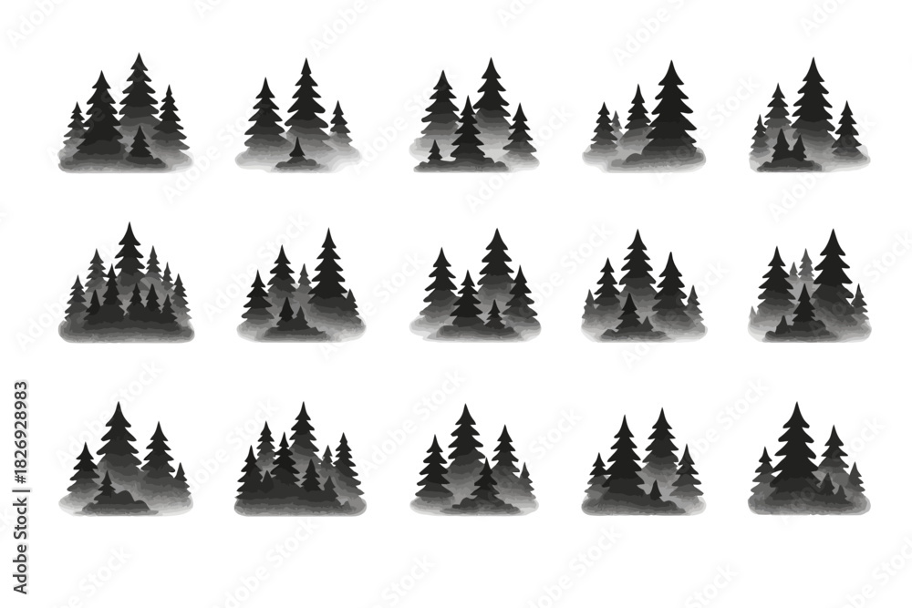 Obraz premium Monochrome silhouette forest pattern of evergreen trees in rows