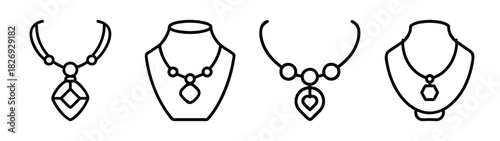 Necklace jewelry set vector art line drawing fashion accessories pendant outline sketch collection design