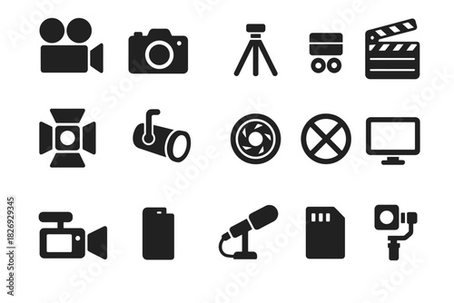 Set of simple black camera and video icons