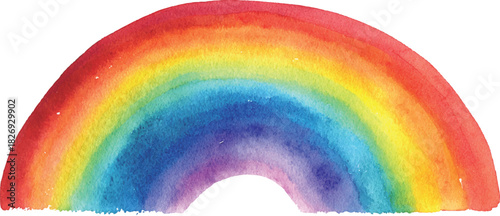 Abstract colorful rainbow background. Watercolor rainbow isolated on transparent background. A vibrant, hand-painted rainbow arc against a white background. Brushstrokes create a textured effect.