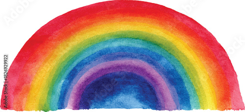 Abstract colorful rainbow background. Watercolor rainbow isolated on transparent background. A vibrant, hand-painted rainbow arc against a white background. Brushstrokes create a textured effect.
