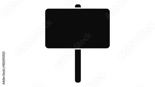 Black blank rectangular sign icon on a stick, simple minimal graphic design element, empty template for text or symbol