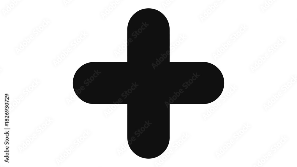 Fototapeta premium Black plus sign symbol icon representing addition, positivity, and helpful action on a clean white background