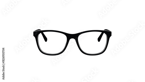 Classic black thick frame eyeglasses silhouette icon, simple modern optical accessory shape, flat vector art, minimalist design element, isolated on white background