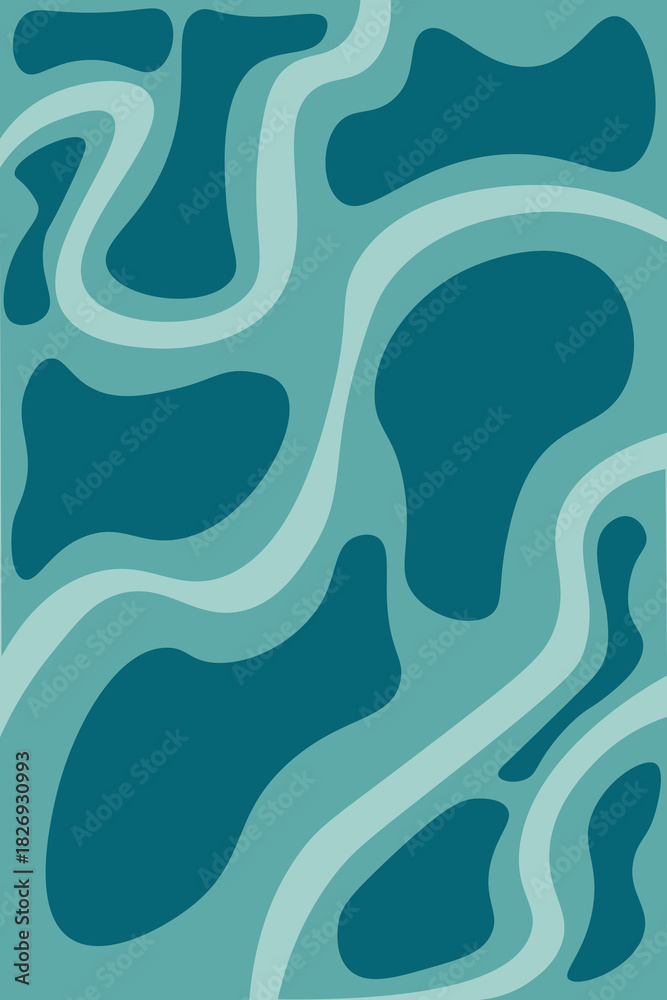 Fototapeta premium Abstract Blue Teal Wavy Shapes Pattern – Modern Organic Seamless Background