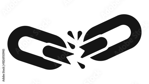 Broken chain link icon symbolizing freedom, release from restriction, independence, and overcoming all limitations.