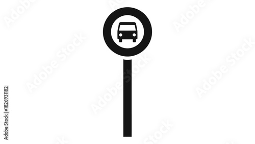 Bus stop sign icon vector illustration. public transport symbol, waiting area for passengers. flat design element