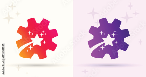 Gear star swoosh logo settings engineering technology service repair maintenance brand icon
