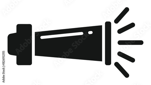 Simple black flashlight icon emitting light rays, representing illumination, search, guidance, or discovery symbol