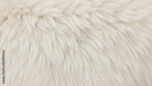 Close-up of white furry texture with soft, fluffy, and plush appearance.