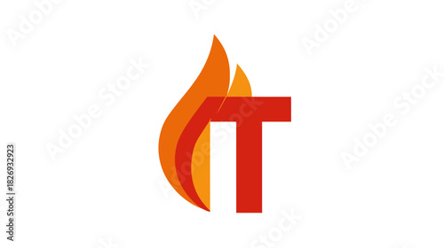 Modern abstract graphic logo with stylized fiery flame and bold red letter T on a clean white background, symbolizing energy, power, or initials.