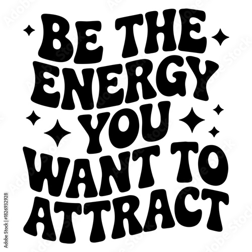 Black and white graphic with motivational quote and star accents in a retro style typography layout